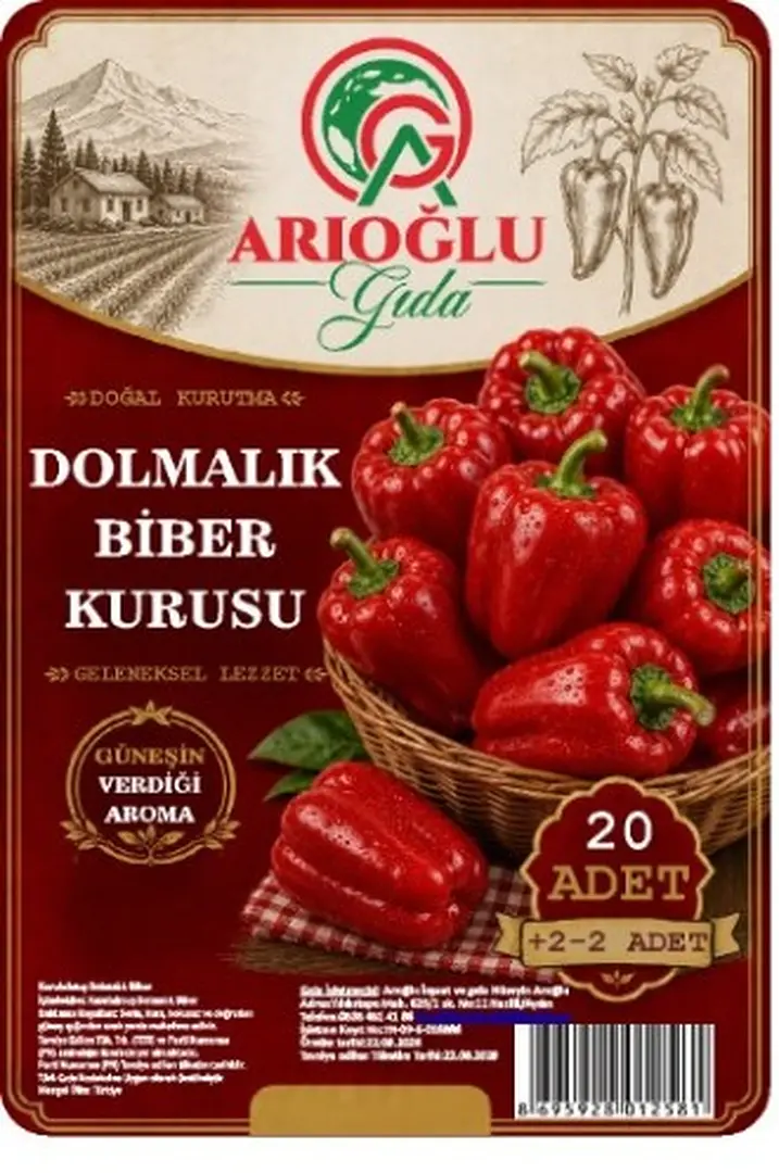 Dolmalık biber kurusu ürün etiketi